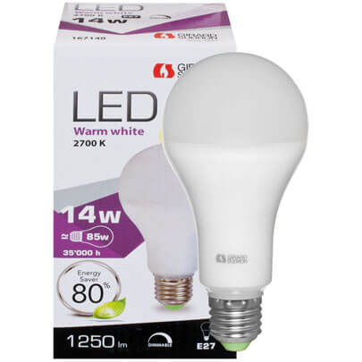 LED-Lampe, AGL-Form, opal matt, E27/14W (85W), 1.250 lm, 2700K