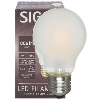 LED-Filament-Lampe, AGL-Form, matt, E27, 2700K bis 2200K
