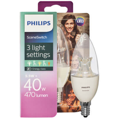 LED-Lampe, SCENE SWITCH,  DimTone, Kerzen-Form, klar,  E14/5,5W (40W), 470 lm