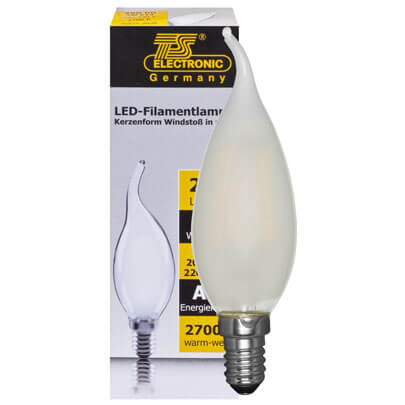LED-Filament-Lampe,  Kerzen-Form, matt,  E14
