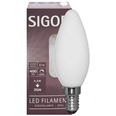 LED-Filament-Lampe,  Kerzen-Form, opal, E14/4,5W, 400 lm