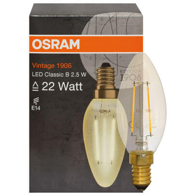 LED-Filament-Lampe, VINTAGE 1906, Kerzen-Form, gold, E14/2,5W (22W), 220 lm, 2400K