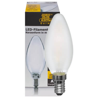 LED-Filament-Lampe, Kerzen-Form, matt, E14/4W, 470 lm, 3000K
