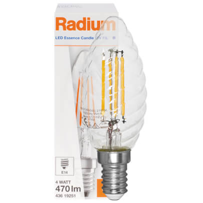 LED-Filament-Lampe, LED ESSENCE CANDLE, Kerzen-Form, klar, 4W, 470 lm, E14, 2700K