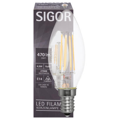 LED-Filament-Lampe, Kerzen-Form, klar, E14/4,5W (40W), 470 lm, 2700K