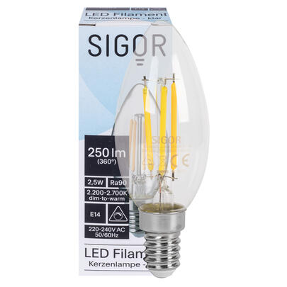 LED-Filament-Lampe Kerzen-Form, klar, E14, 2700K bis 2200K