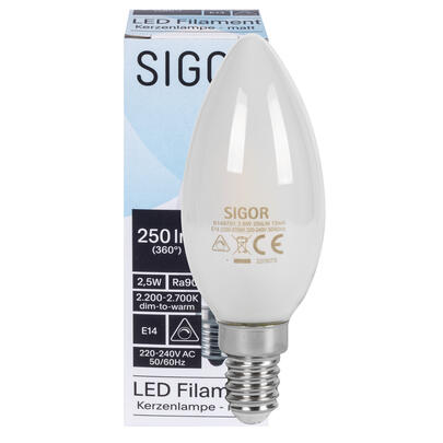 LED-Filament-Lampe Kerzen-Form, matt, E14, 2700K bis 2200K