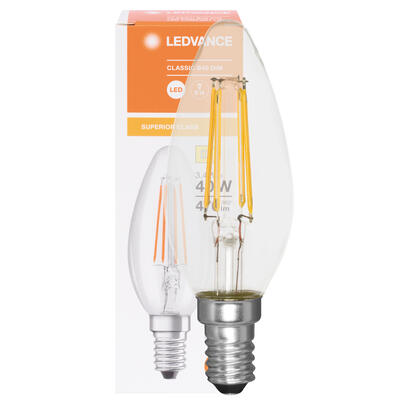 LED-Filament-Lampe, SUPERIOR CLASSIC B, Kerzen-Form, klar, E14/3,4W (40W), 470 lm, 2700K