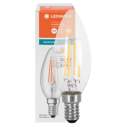 LED-Filament-Lampe, CLASSIC B VALUE, Kerzen-Form, klar, E14/4W (40W), 470 lm, 2700K