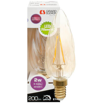 Filament-LED-Lampe,  Kerzen-Form, amber,  E14