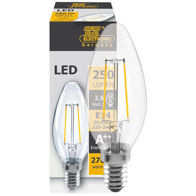 LED-Filament-Lampe,  Kerzen-Form, klar,  E14
