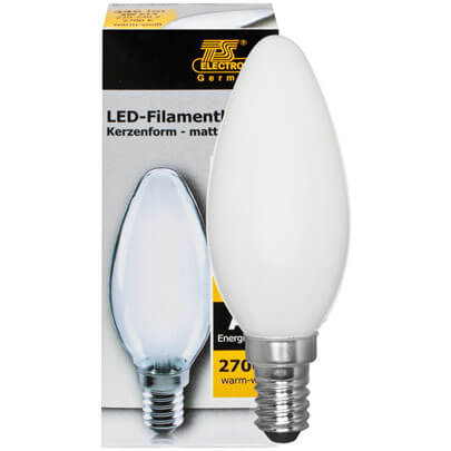 LED-Filament-Lampe,  Kerzen-Form, matt,  E14/4W, 470 lm