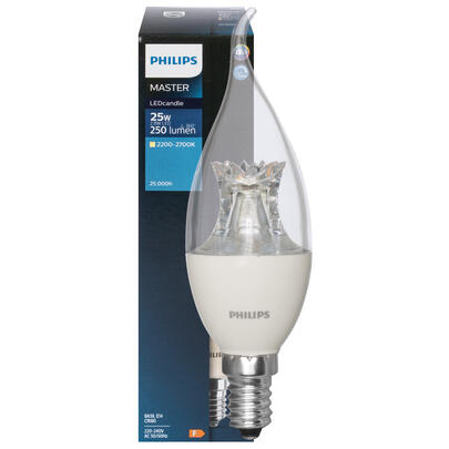 LED-Lampe,  MASTER LEDcandle, DimTone, Windsto-Kerzen-Form, klar, E14/2,8W, 250 lm, 2700K bis 2200K 