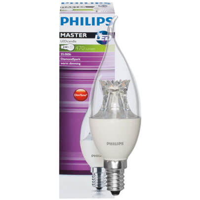 LED-Windsto-Kerzenlampe,  MASTER LEDcandle, DimTone, klar, E14