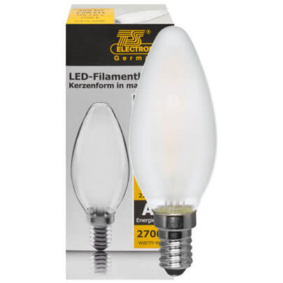 LED-Filament-Lampe,  Kerzen-Form, matt,  E14/4,5W, 470 lm
