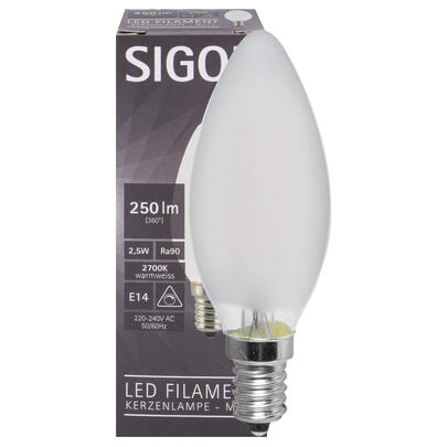 LED-Filament-Lampe,  Kerzen-Form, matt,  E14, 2700K