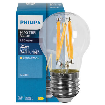 LED-Filament-Lampe, MASTER Value, Tropfen-Form, klar, E27, 2200 bis 2700K