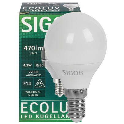 LED-Lampe, ECOLUX, Tropfen-Form, opal, E14/4,2W (40W), 470 lm, 2700K