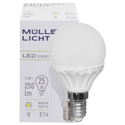 LED-Lampe, Tropfen-Form, matt, E14/3W (25W), 250 lm, 2700K