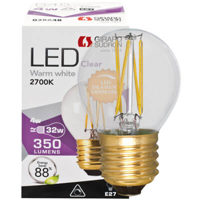 Filament-LED-Lampe,  Tropfen-Form, E27/4W,  klar, 350 lm