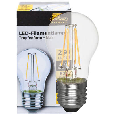 LED-Filament-Lampe,  Tropfen-Form, klar,  E27/2,5W, 250 lm