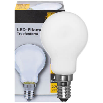LED-Filament-Lampe, Tropfen-Form, matt, E14/2,5W (25W), 250 lm, 2700K