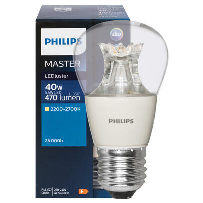 LED-Tropfenlampe, MASTER LEDluster, E27/5,5W (40W), klar, 470 lm, 2200 bis 2700K