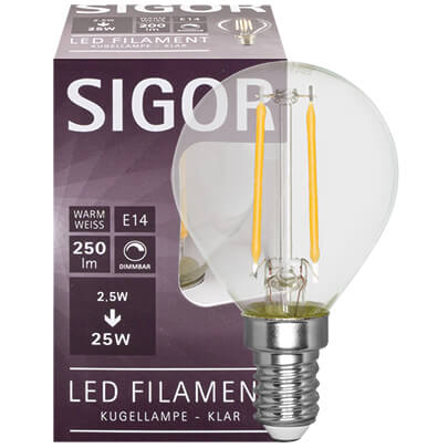 LED-Filament-Lampe, Tropfen-Form, klar, E14, 2700K