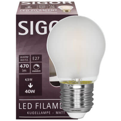 LED-Filament-Lampe, Tropfen-Form, matt, E27, 2700K