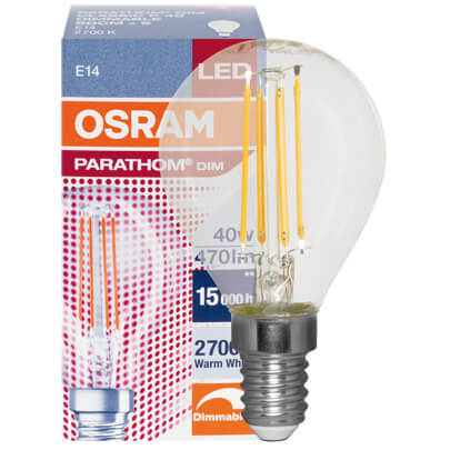 LED-Filament-Lampe, ADVANCED RETROFIT P, Tropfen-Form, klar, E14/4,8W, 470 lm, 2700K