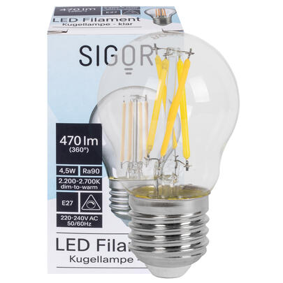 LED-Filament-Lampe, Tropfen-Form, E27/4,5W (40W), 470 lm, 2700 bis 2200K