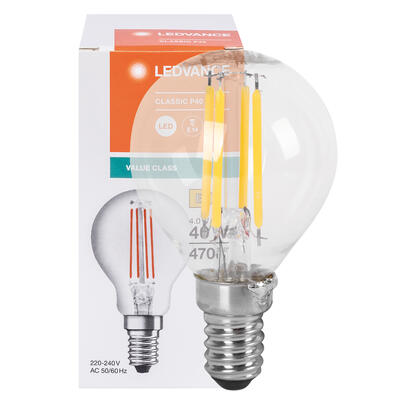 LED-Lampe, CLASSIC B VALUE, Tropfen-Form, klar, E14/4W (40W), 470 lm, 2700K