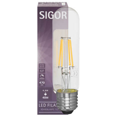 LED-Filament-Lampe, Rhren-Form, klar, E27/4,5W (40W), 470 lm, 2700K