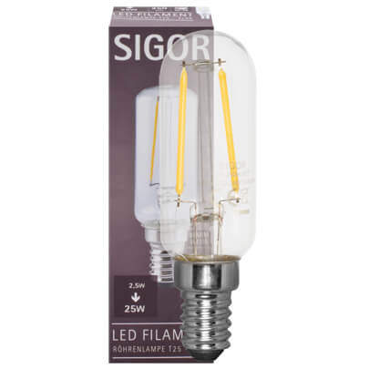 LED-Filament-Lampe, Rhren-Form, klar, E14/2,5W (25W), 250 lm, 2700K