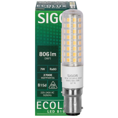 LED-Rhrenlampe, klar, B15d/7W (60W), 806 lm, 2700K