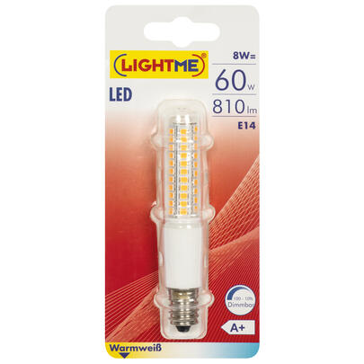 LED-Lampe, Rhren-Form, klar, E14/8W (60W), 810 lm, 2700K