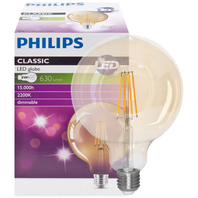 LED-Filament-Lampe, CLASSIC,  Globe-Form, gold,  E27/8W, 630 lm