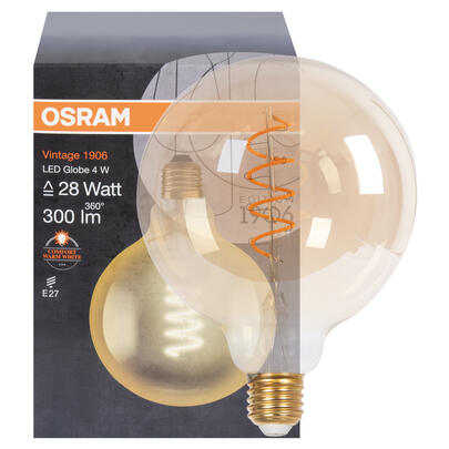 LED-Filament-Lampe, VINTAGE 1906, Globe-Form, gold, E27/4W (28W), 300 lm, 2000K, Spiral-Filament
