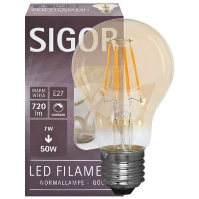 LED-Filament-Lampe, AGL-Form, goldfarben, E27, 2500K