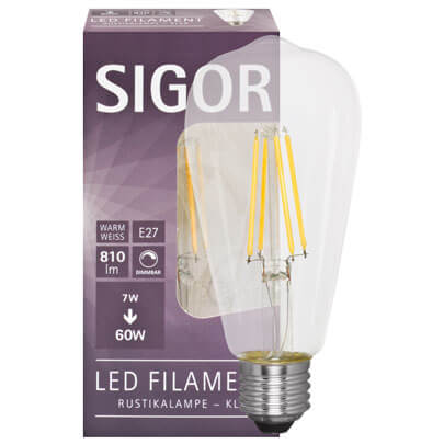 LED-Filament-Lampe, Edison-Form, klar, E27/7W, 810 lm, 2700K