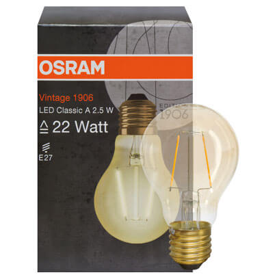 LED-Filament-Lampe, VINTAGE 1906, AGL-Form, gold, E27, 2500K,  60
