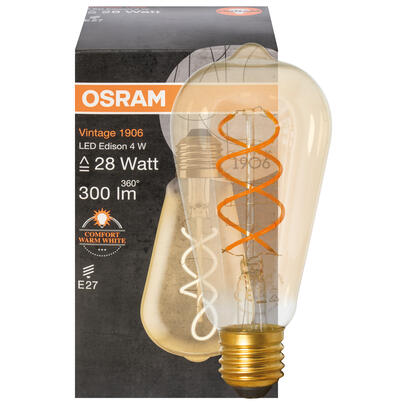 LED-Filament-Lampe, VINTAGE 1906, Edison-Form, gold, E27/4W (28W), 300 lm, 2000K, Spiral-Filament