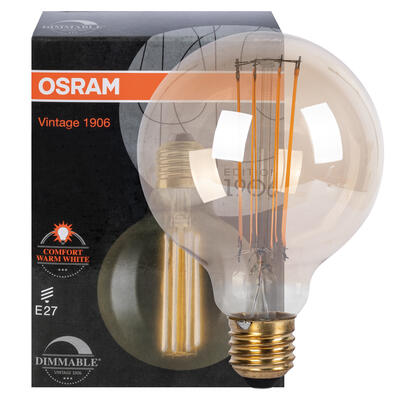 LED-Filament-Lampe, VINTAGE 1906, ULTRA THIN, Globe-Form, gold, E27, 2200K