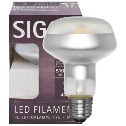 LED-Reflektorlampe, matt, R80, E27/7W (42W), 510 lm, 2700K