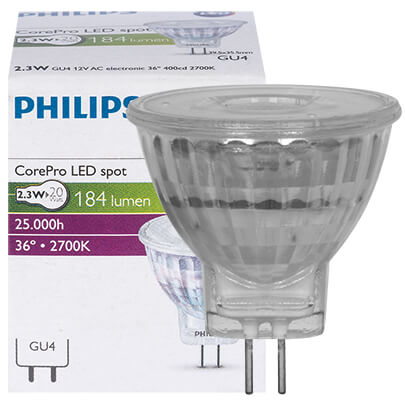 LED-Glas-Reflektorlampe, MR11, COREPRO LEDSPOT, GU4/12V/2,3W (20W), 184 lm