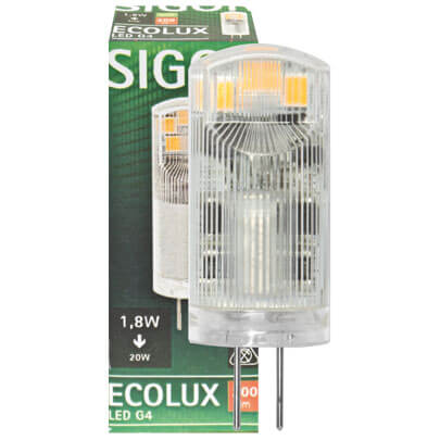 LED-Stiftsockellampe, klar, ECOLUX, klar, G4/12V, 1,8W (20W), 200  