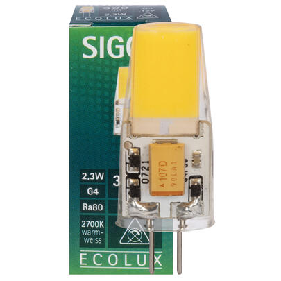 LED-Stiftsockellampe, ECOLUX, klar, G4/12V-AC/DC, 2,3W (30W), 300 lm, 2700K