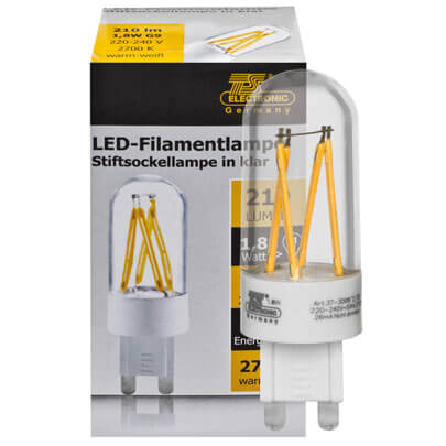 LED-Filament-Lampe,  Stiftsockel-Form, klar,  G9/1,8W, 210 lm,  2700K