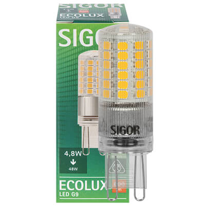 LED-Stiftsockellampe, ECOLUX, klar, G9/4,8W (48W), 600 lm, 2700K