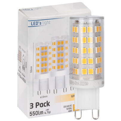 LED-Stiftsockellampe, 3er-Set, klar, G9/4,7W (45W), 550 lm, 2700K